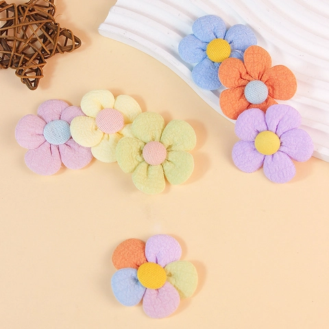 Handgefertigt Bunt 3D Stoff Blume Zubehör Polyester Fünfblättrige Floral Für Mädchen Kopfschmuck DIY Tasche Hut Dekoration