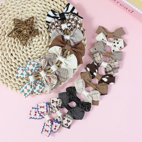 Handmade Polyester Bow Knot Accessories Floral Houndstooth Plaid Patterns For DIY Hair Clips Shoes Clothing Embellishments