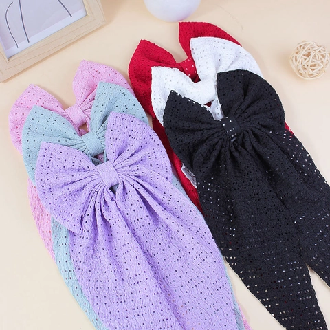 Pinza de Pelo de Cinta con Ojales de Poliéster Hecha a Mano con Serpentinas Largas Horquilla de Lazo de Color Sólido Grande para Niños Mujeres Dulce Accesorio Decorativo