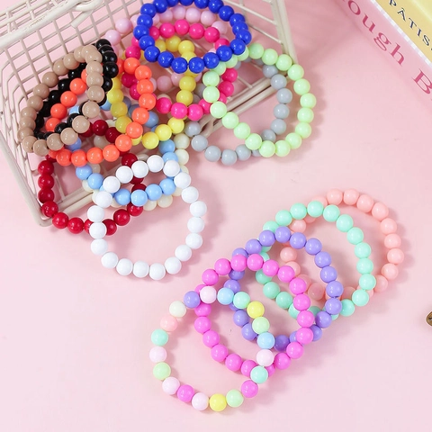Sweet Macaron Candy Color Acrylic Round Bead Elastic Bracelet For Kids Girls Handmade Plastic Bead Jewelry Fashion Gift