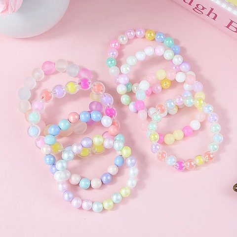 Braccialetti con Perline in Acrilico per Bambini Simpatici Colori Caramella Macaron Perline in Resina Opaca Elastica Gioielli per Ragazze Regalo