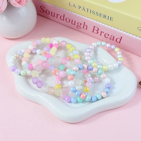 Braccialetti con Perline in Acrilico per Bambini Simpatici Colori Caramella Macaron Perline in Resina Opaca Elastica Gioielli per Ragazze Regalo