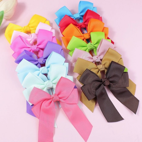 Handmade Double Layer Grosgrain Ribbon Bow Hair Clips For Kids Girls Sweet Solid Color Boutique Hairpins Daily Hair Accessories