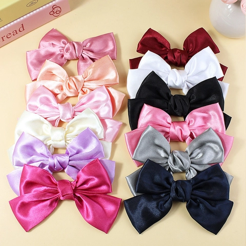 Large Satin Bow Knot DIY Hair Accessory Component Retro Handmade Solid Color Silk Like Ribbon Bow For Women Girls Decoration