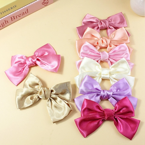 Large Satin Bow Knot DIY Hair Accessory Component Retro Handmade Solid Color Silk Like Ribbon Bow For Women Girls Decoration