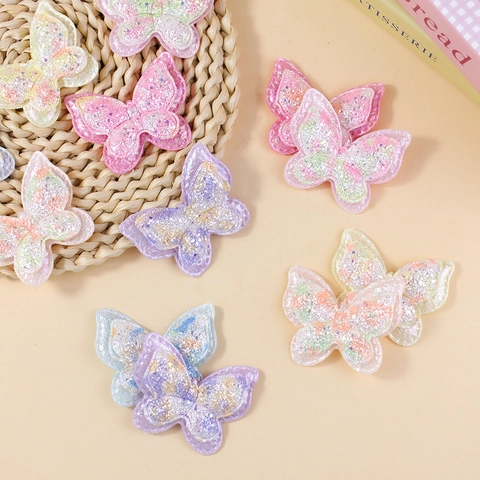 Applicazioni a Farfalla Fai da Te con Paillettes Doppio Strato in Tessuto per Fermagli Capelli Vestiti Borse Colori Macaron Accessori