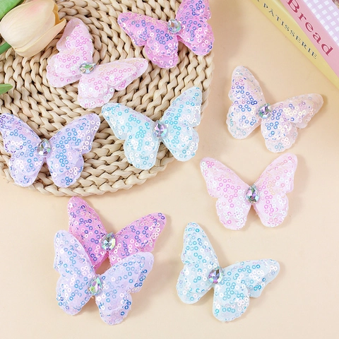 Double Layer Sequin Butterfly DIY Patch For Hair Accessories Clothing Decoration With Rhinestone Embellishment For Kids