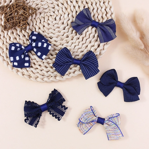 Handmade Fabric Bow Knot DIY Accessories For Hair Clips Clothing Shoes Hats Sewing Embellishments Embroidered Navy Blue Bows