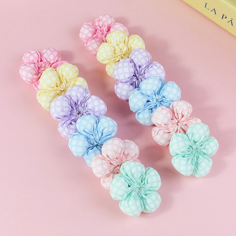 Accessoires DIY Fleur en Tissu Gingham Brodé à la Main Patch Floral à Cinq Pétales Rembourré pour Vêtements Chaussures Décor