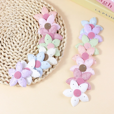Handgefertigtes Stoff Blume DIY Zubehör Mit Strass Fünf Blütenblatt Stoff Floral Aufnäher Für Haarklammer Tasche Kleidung Dekoration