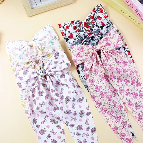 Sweet Floral Printed Polyester Bow Hair Clip With Long Streamers Handmade Fabric Hair Accessories For Women Girls Everyday