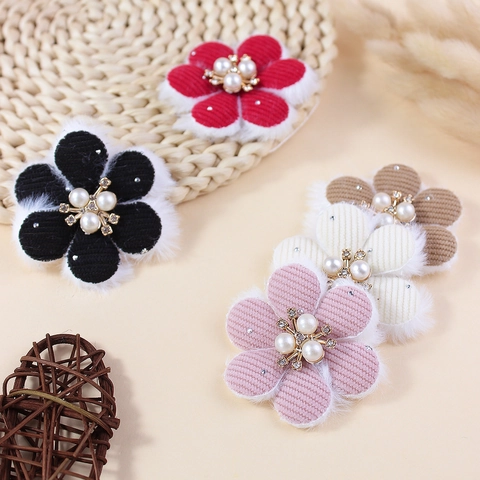 Winter Warme Cord Blume Stoff Zubehör Mit Künstliche Perle Strass Für DIY Haarklammern Kleidung Socken Haustiere Basteln