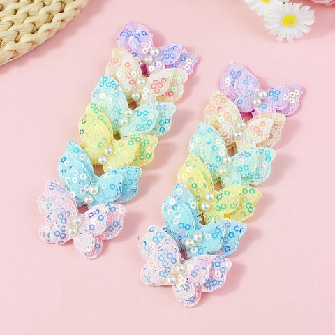 Butterfly Sequin Artificial Pearl DIY Patch Accessories For Kids Hair Clip Socks Shoes Handmade Polyester Mesh Patches Jewelry Making Supplies