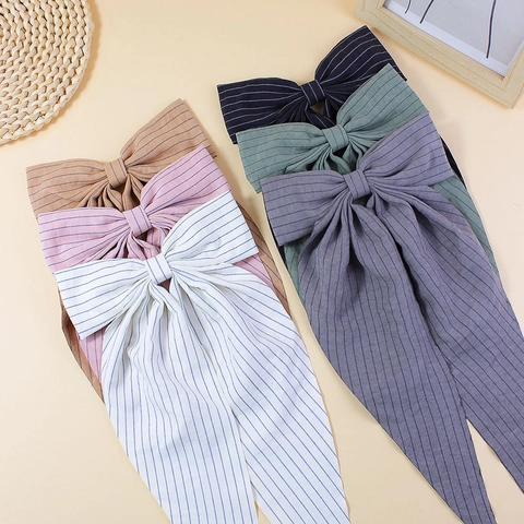 Pince à Cheveux Nœud en Tissu Rayé de Style Coréen Avec Ruban Long Épingle à Cheveux Élégante en Polyester Pour Femmes