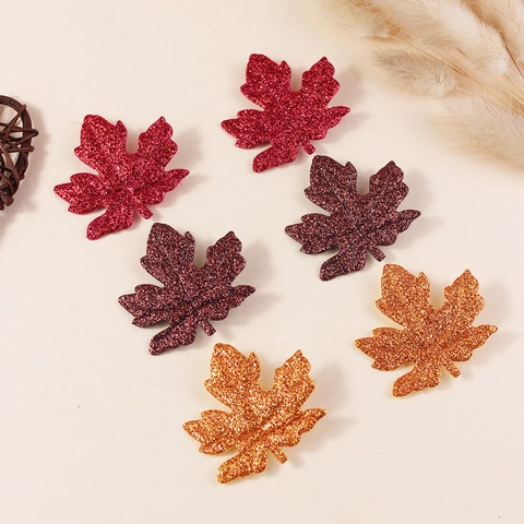 Thanksgiving Maple Leaf Glitter Hair Clip Autumn Seasonal Handmade Polyester Hairpin For Kids Women Fall Hair Accessories