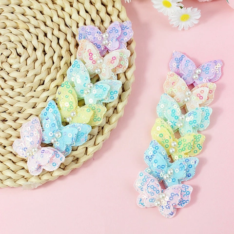 Butterfly Sequin Artificial Pearl DIY Patch Accessories For Kids Hair Clip Socks Shoes Handmade Polyester Mesh Patches Jewelry Making Supplies