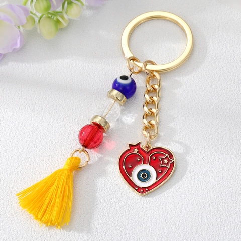 Boho Böser Blick Herz Schlüsselanhänger Vergoldet Legierung Quaste Anhänger Strass Emaille Tasche Charme Damen Vintage Schmuck