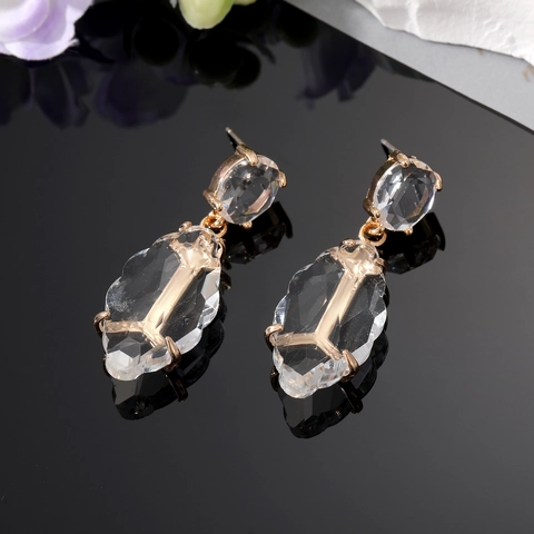 Boucles d'Oreilles Pendantes Croix en Résine Cristal Alliage Plaqué Or Facettées Goutte d'Eau Bijoux Élégants Femme