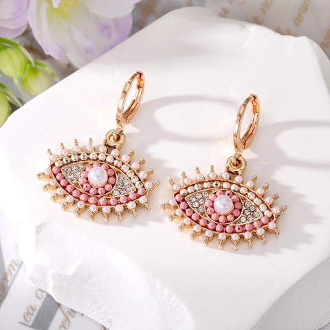 Legierung Künstliche Perle Strass Böser Blick Creolen Für Damen Böhmisch Französischer Stil Augenform Ohrhänger Schmuck Geschenk