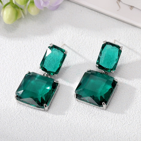 Pendientes De Gota Vintage De Doble Cuadrado Geométrico Para Mujer Joyas Elegantes De Aleación De Cristal Artificial