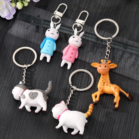 Cartoon Dier Sleutelhanger Schattig Hars Kat Konijn Giraffe Hanger Sleutelhanger Tas Charm Ornament Voor Vrouwen Kinderen