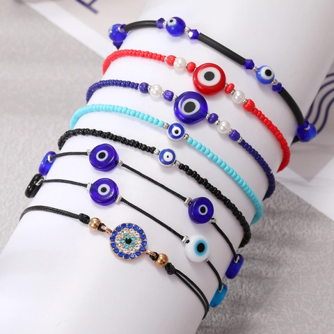 Bohemian Evil Eye Beaded Bracelet Handmade Seed Bead Adjustable Rope Handwoven Ethnic Nazar Amulet Jewelry For Women Men