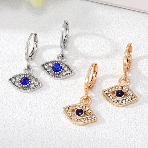 Orecchini Huggie in Lega Malocchio per Donna Zirconia Blu Intarsiata Gioielli in Strass Colore Oro Argento Occhio Turco