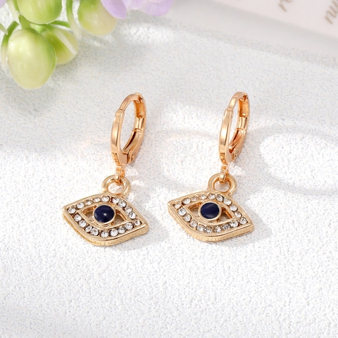 Orecchini Huggie in Lega Malocchio per Donna Zirconia Blu Intarsiata Gioielli in Strass Colore Oro Argento Occhio Turco