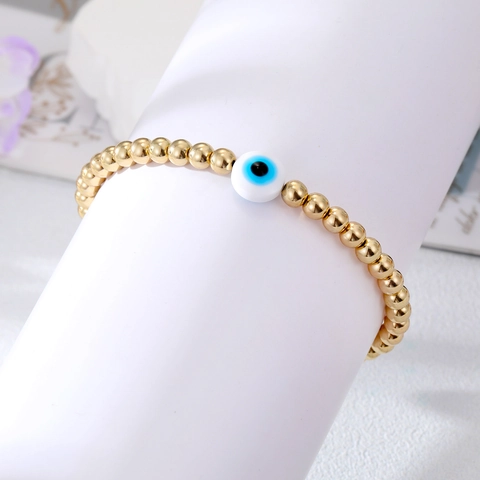 Boho Evil Eye Gold Beaded Bracelet For Women Men Nazar Amulet Elastic Handcrafted Beads Wristband Ethnic Jewelry Gift
