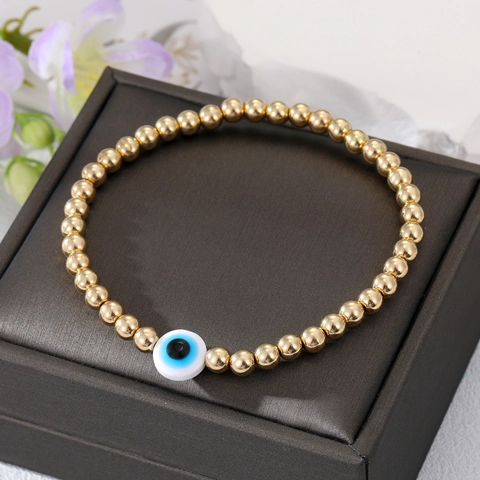 Boho Evil Eye Gold Beaded Bracelet For Women Men Nazar Amulet Elastic Handcrafted Beads Wristband Ethnic Jewelry Gift
