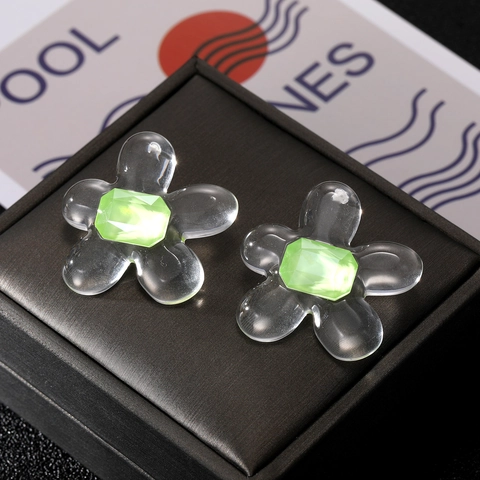 Pendientes de Botón de Flor de Resina Transparente Vintage para Mujer Pendientes Florales Geométricos con Strass Joyería