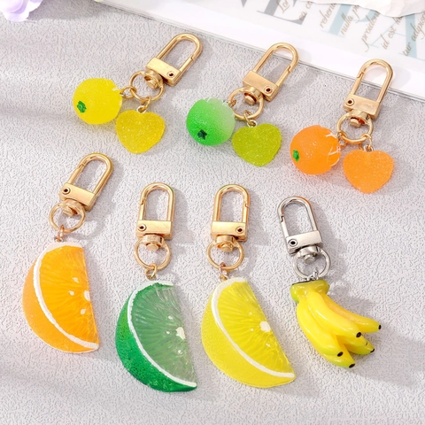 Realistic Fruit Simulation Keychain Creative Resin Orange Banana Lemon Slice Bag Pendant For Women Men Fashion Accessories