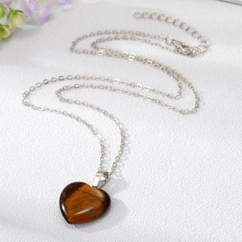 Vintage Legierung Naturstein Herz Anhänger Halskette Geometrische Herz Choker Kette Damen Elegant Polierte Stein Schmuck Geschenk