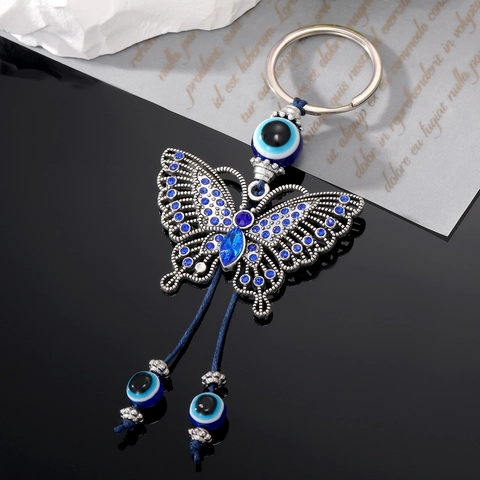 Portachiavi Farfalla in Lega Vintage con Strass Ciondolo Insetto Malocchio in Argento Antico Portachiavi Decorazione Borsa