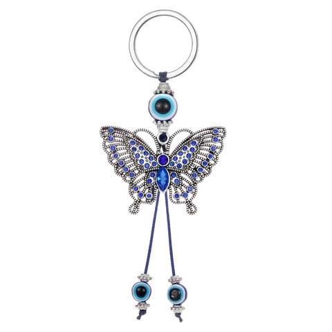 Portachiavi Farfalla in Lega Vintage con Strass Ciondolo Insetto Malocchio in Argento Antico Portachiavi Decorazione Borsa