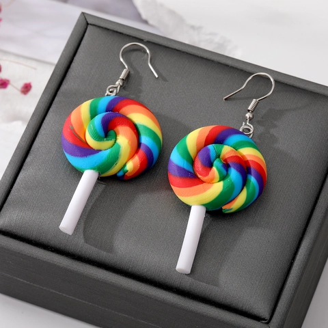 Cute Colorful Rainbow Lollipop Drop Earrings For Women Girls Sweet Spiral Polymer Clay Candy Dangle Jewelry Accessory Gift