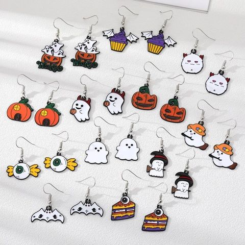 Halloween Ohrringe Legierung Emaille Kürbis Geist Fledermaus Augapfel Cupcake Schmuck Für Party Feier Damen Geschenk