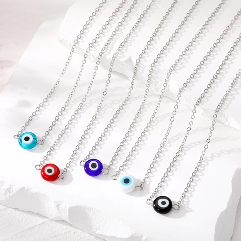 Ethnic Vintage Alloy Resin Evil Eye Pendant Necklace For Women Men Lucky Turkish Eye Round Bead Amulet Jewelry Accessory Gift