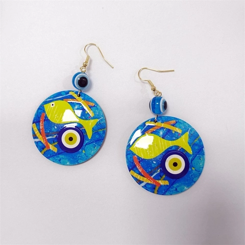 Vintage Etnisch Hand Van Fatima Boze Oog Oorbellen Voor Vrouwen Boheems Acryl Legering Kleurrijk Geschilderd Sieraden