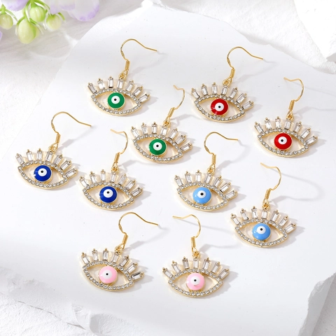 Vintage Turkse Boze Oog Oorhangers Voor Dames Legering Strass Geëmailleerd Wimper Oorbellen Met 925 Sterling Zilver Stift