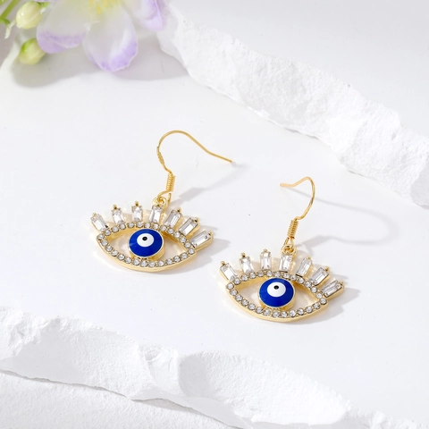 Vintage Turkse Boze Oog Oorhangers Voor Dames Legering Strass Geëmailleerd Wimper Oorbellen Met 925 Sterling Zilver Stift