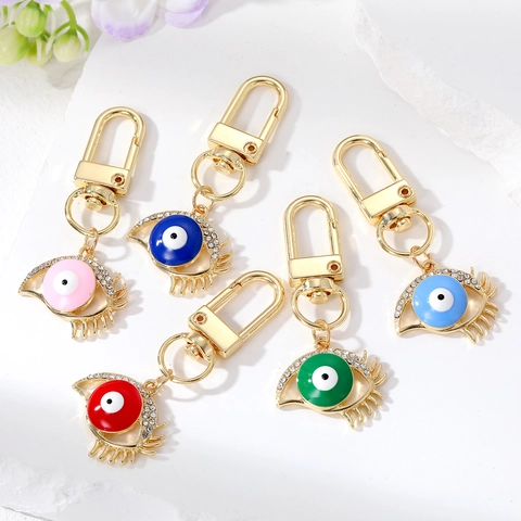 Llavero Etnico Ojo del Mal Aleacion Diamantes de Imitacion Pestaña Ojo Colgante Bañado en Oro Charm de Bolso Joyeria Etnica