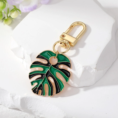Porte-clés de Mode Feuille de Monstera en Émail Alliage Style Ethnique Pendentif Plante Tropicale pour Accessoires de Sac Femme