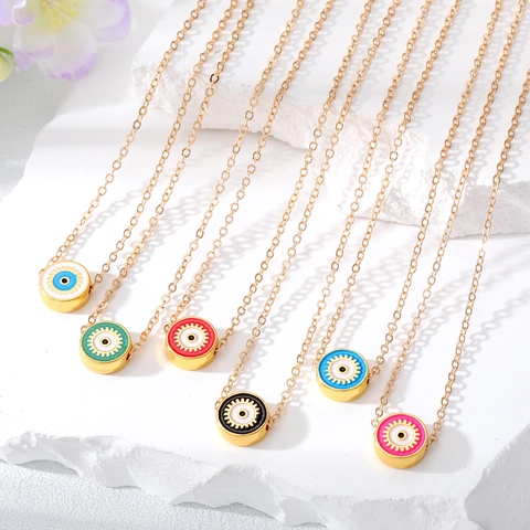 Vintage Alloy Evil Eye Pendant Necklace For Women Gold Plated Ethnic Turkish Boho Style Rhinestone Enamel Charm Jewelry