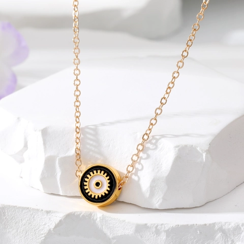 Vintage Alloy Evil Eye Pendant Necklace For Women Gold Plated Ethnic Turkish Boho Style Rhinestone Enamel Charm Jewelry