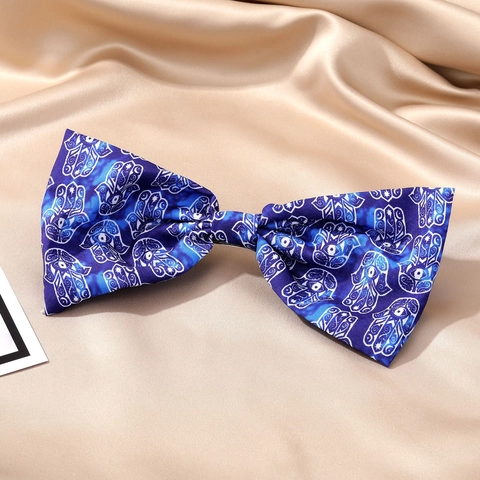 Pinza para el Cabello con Lazo Grande Estampado Étnico Retro Patrones Ojo Turco Mano de Fátima Tocado de Algodón Hecho a Mano Mujer