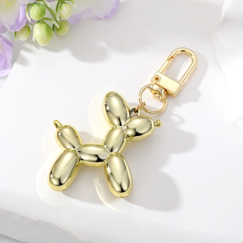 Creative Laser Plated Balloon Dog Keychain Cute Resin Animal Bag Pendant Colorful Metal Ring Keyring For Women Accessories