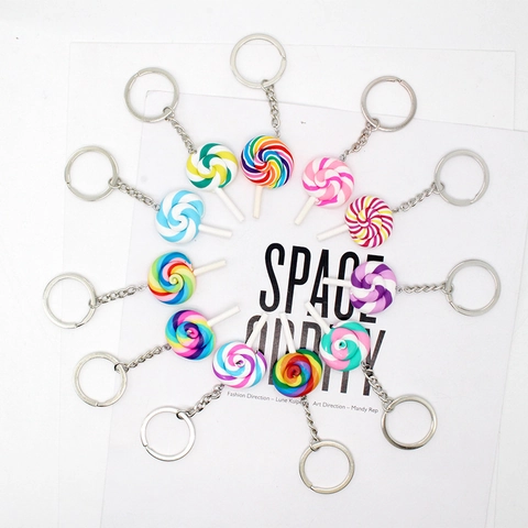 Simulation Rainbow Lollipop Keychain Colorful Resin Candy Bag Pendant Macaron Color Sweet Food Style Keyring For Women Girls Gift