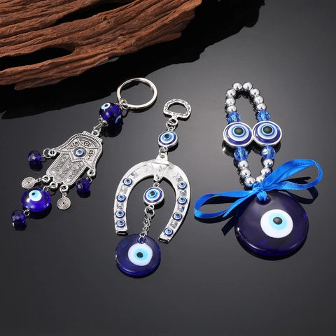 Etnische Boze Oog Hand Van Fatima Hoefijzer Sleutelhanger Hanger Exotisch Tribaal Legering Glas Hangend Ornament Voor Tas
