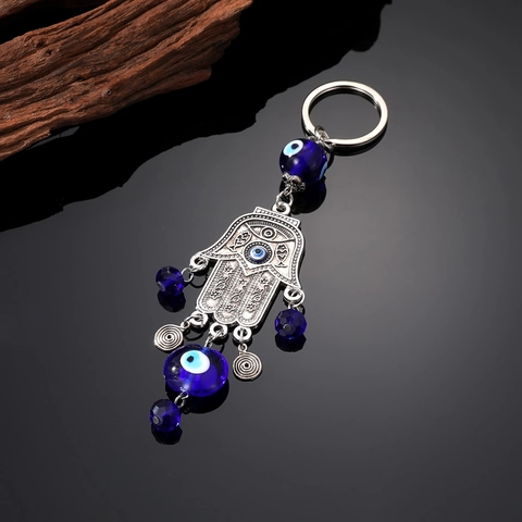 Etnische Boze Oog Hand Van Fatima Hoefijzer Sleutelhanger Hanger Exotisch Tribaal Legering Glas Hangend Ornament Voor Tas